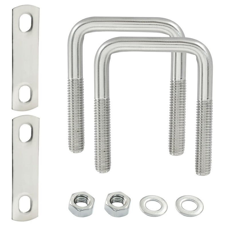 Rierdge 2 Stainless Steel Square U-Bolts, Inner Width 1.6"(40mm), Length 2.5"(65mm), M8 304 Stainless Steel with Frame Plates and Nuts for Light Industry, Metallurgy, Construction, Shipping - Image 1